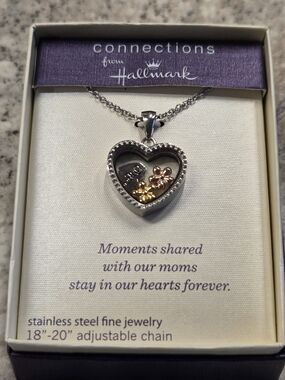 Hallmark Silver Heart Pendant Necklace with Rose and Gold Accents
